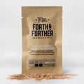 Forth and Further compostable coffee package with freeze-dried coffee on a white background